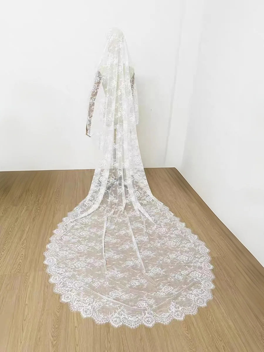 voile mariée blanc dentelle fine classique bouquet fleurs fixations invisibles adult