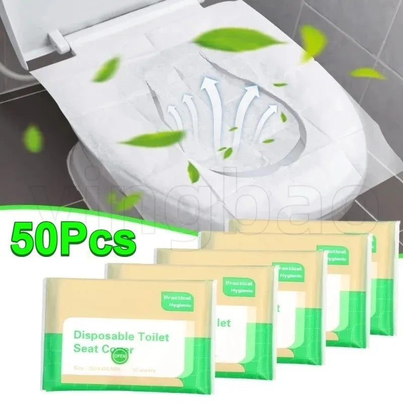 couvre siège toilette jetable blanc feuilles vertes pratique hygiénique 43cm 35.5cm 10 pieces pack