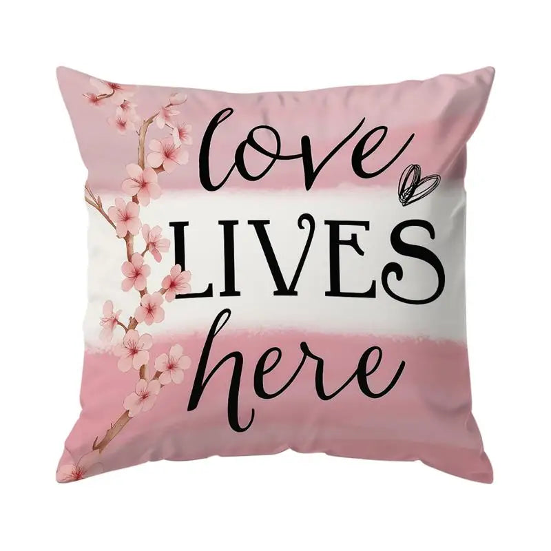 housse coussin polyester imprimé fleurs rose branches moderne blanc chambre lit set 4pcs
