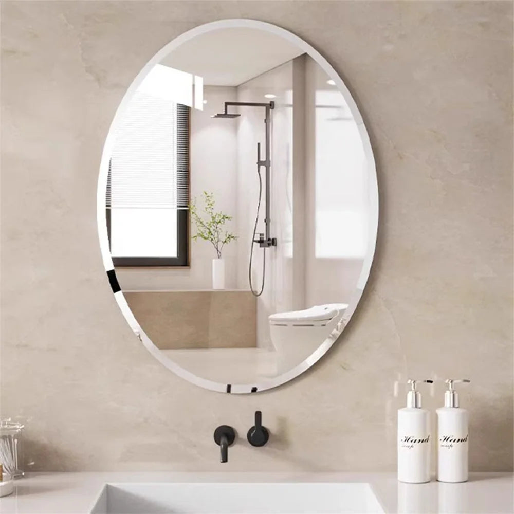 miroir ovale moderne blanc bord biseauté portable autonome adhésive intérieur decoration