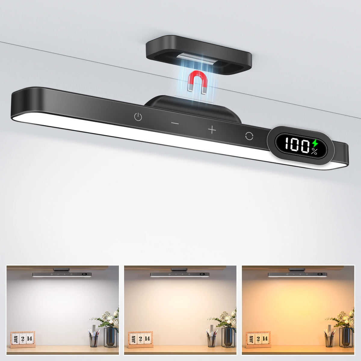 lampe led veilleuse noir rechargeable affichage numerique controle aimant minimaliste led 3000k 4500k 6000k