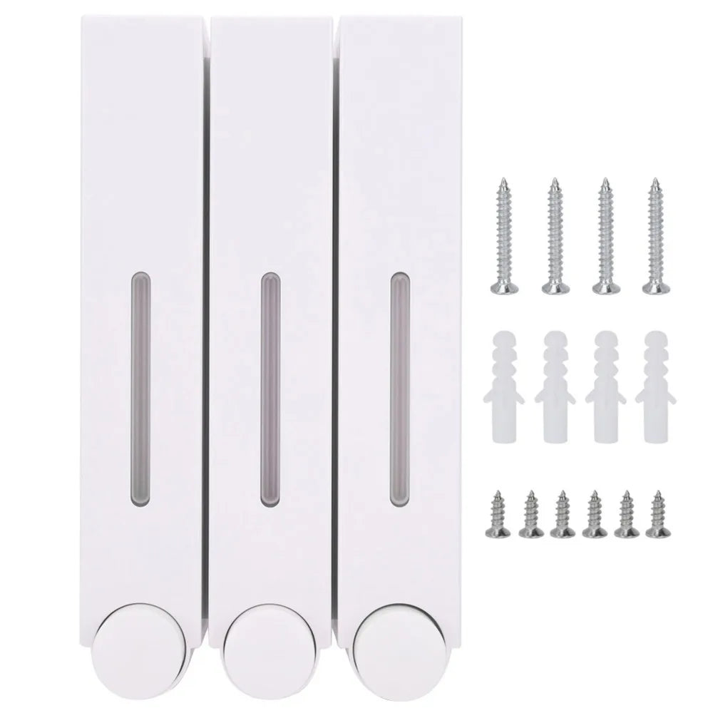 distributeur savon mural rechargeable blanc gris moderne minimaliste adhésif boutons déclenchement fenêtre transparente