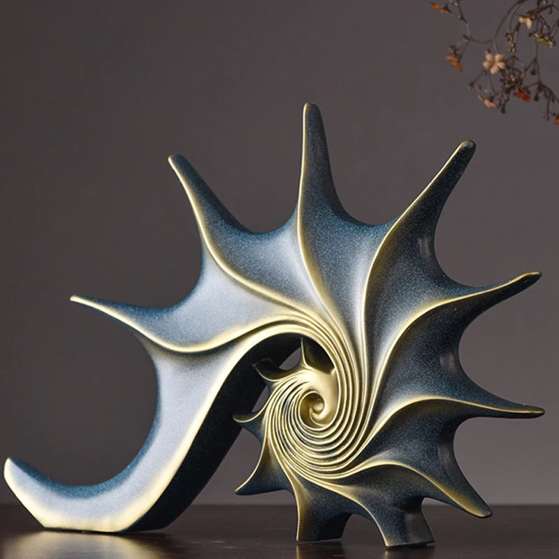 sculpture coquillage bleu doré moderne élégante décoration intérieure salon chambre table