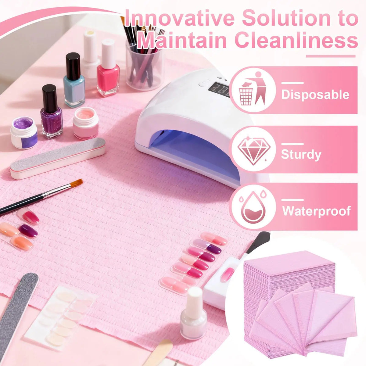 tapis table jetables rose violet blanc gaufrés salon beauté professionnel manucure nail art