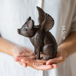 décoration rétro figurine cochon ailé poulpe marron bronze support téléphone portable rustique