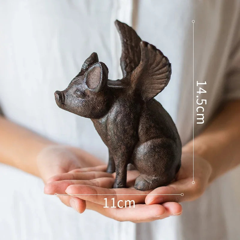 décoration rétro figurine cochon ailé poulpe marron bronze support téléphone portable rustique