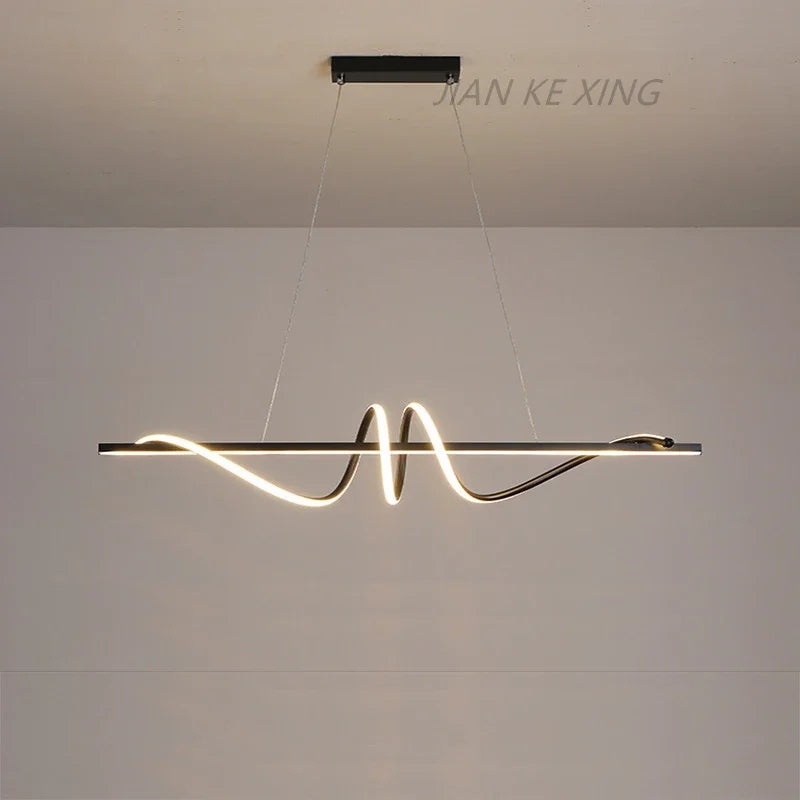 lampe suspendue moderne ondulé noir doré 100cm 120cm led 48w 68w