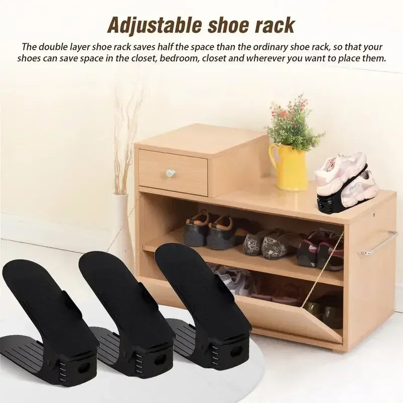 support chaussures noir moderne clips texture rugueuse rangement chaussures pliable organisateur double couche