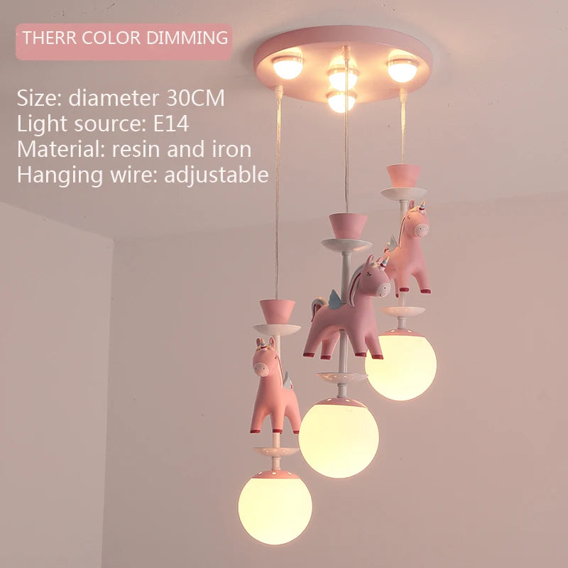suspension lumineuse verre résine chevaux arc ciel moderne bleu rose enfant blanc contemporain