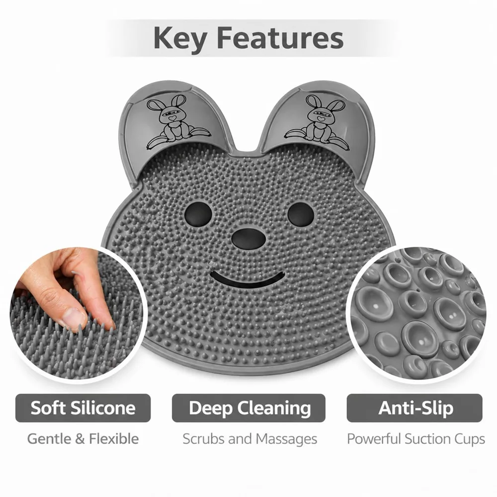 tapis bain antidérapant texturé motif sourire lapin ventouses adhésion bain douche exfoliation massage pieds