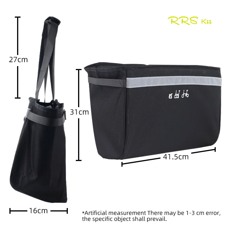 sac vélo brompton étanche noir panier avant utilitaire anse réfléchissante tissu mat nylon minimaliste
