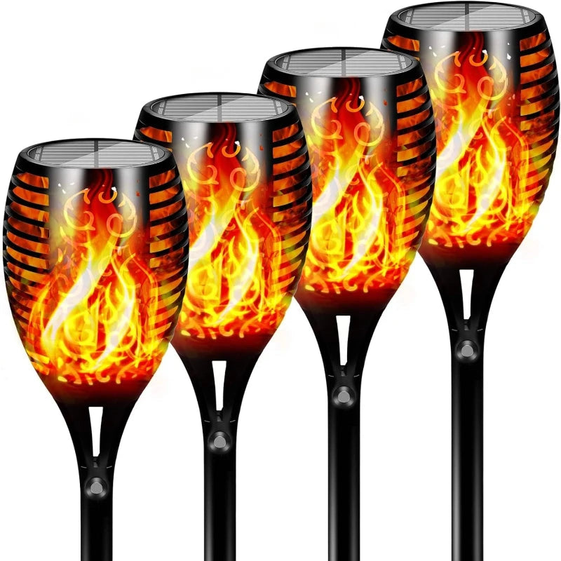 lampe solaire flamme vacillante noir rouge orange moderne piquet métallique extérieur ambiance festive événement