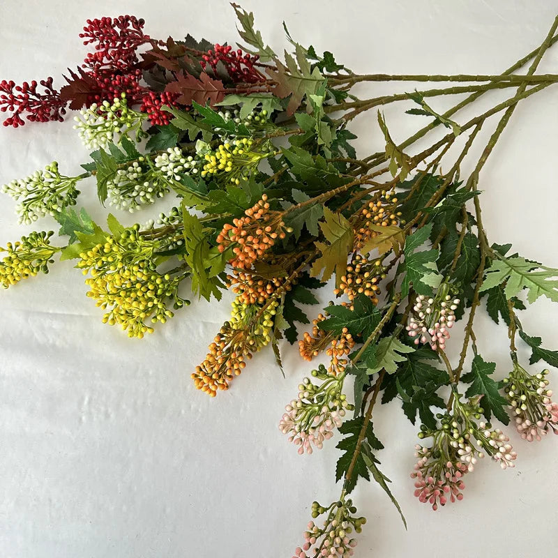 bouquet artificiel feuilles vertes fleurs jaunes rouges blanches naturel intérieur décoration maison