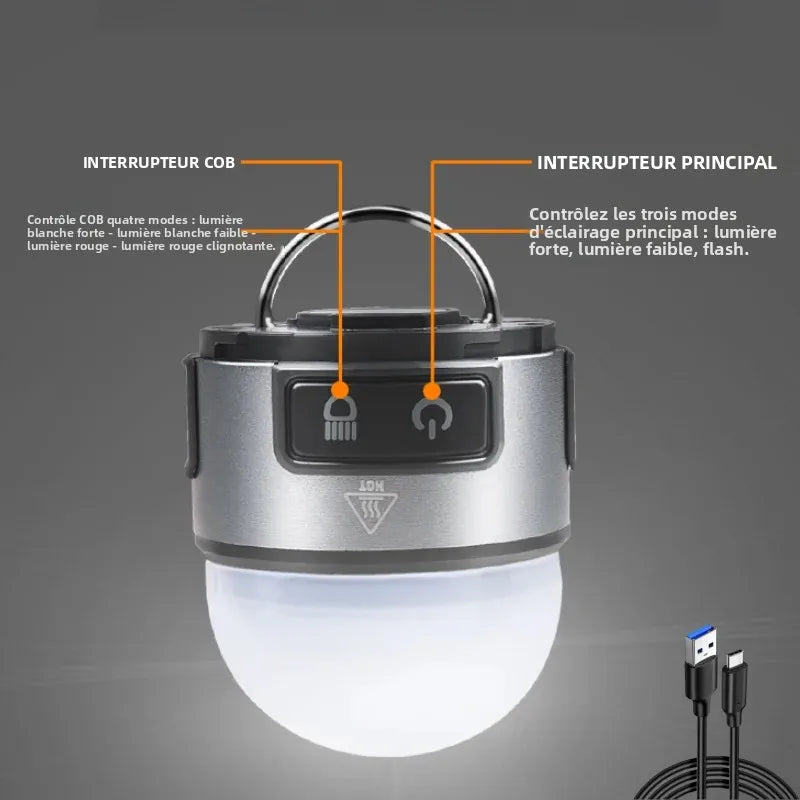 lampe torche rechargeable led gris moderne clip bandeau ajustable haute luminosité usb