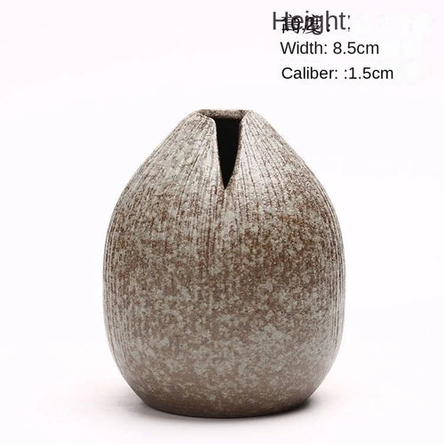 petit vase céramique artisanale décoratif gris marron texture rugueuse fleur artificielle maison moderne
