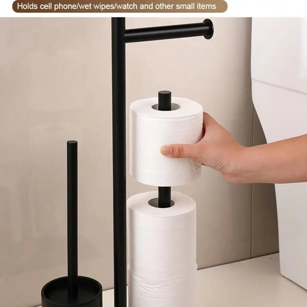 support papier toilette moderne noir blanc brosse wc plateau bois rouleaux