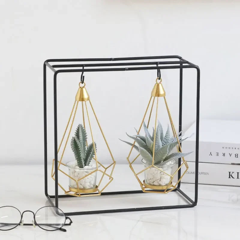 support plante suspendue métal noir doré pot verre plante artificielle décoration maison moderne