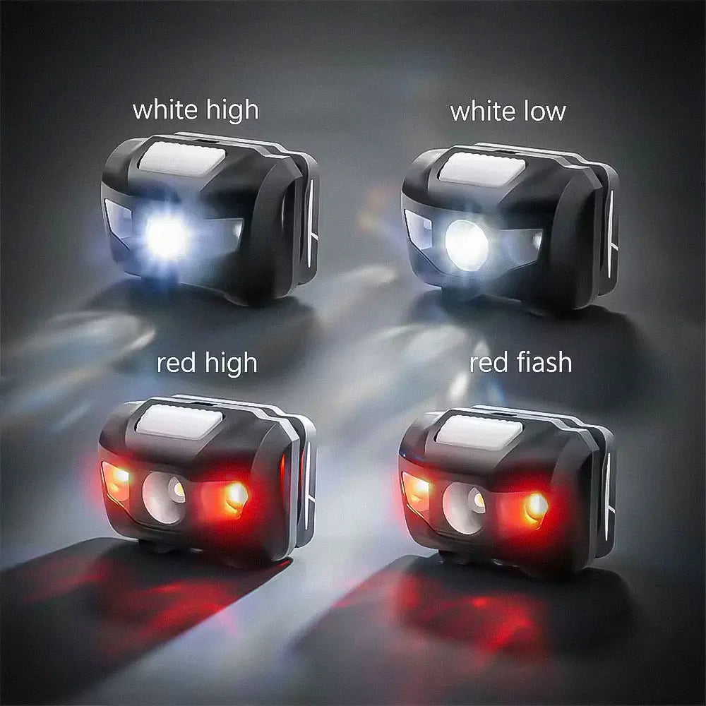 lampe frontale led super lumineuse étanche camping pêche chasse mode rouge blanche rechargeable pile