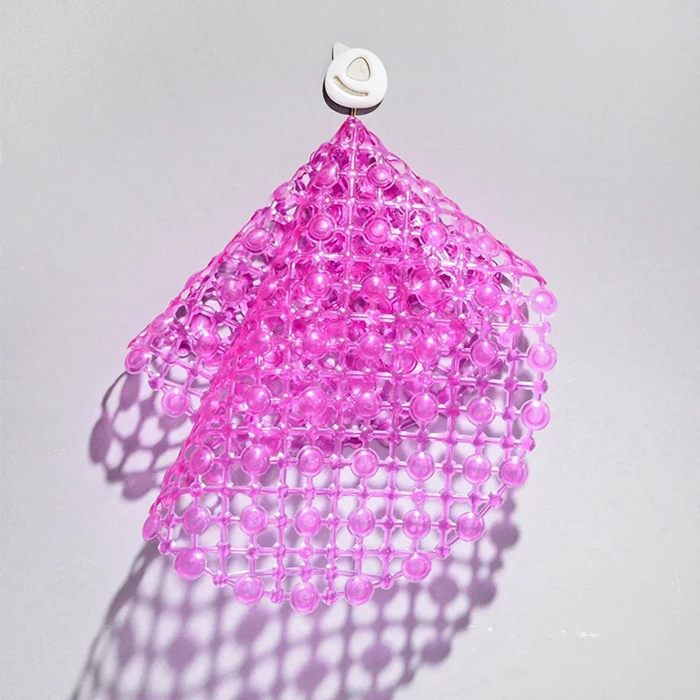tapis bain antidérapant transparent moderne ventouses billes pliable serviette rose blanc minimaliste