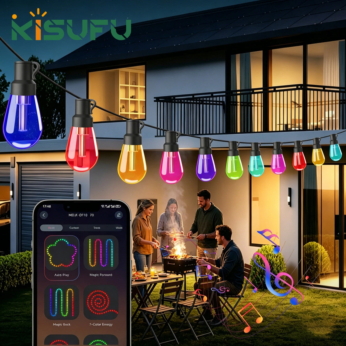 guirlande lumineuse multicolore transparente moderne 120m 100 lumières bluetooth télécommande fixations adaptateur