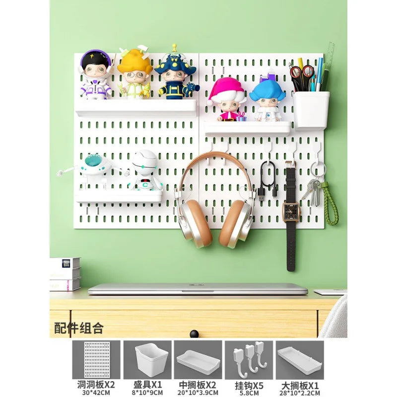 kit rangement mural perforé noir blanc moderne bacs crochets suspendus pince