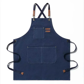 tablier cuisine toile gris classique boucles métalliques poches avant arrière adjustable