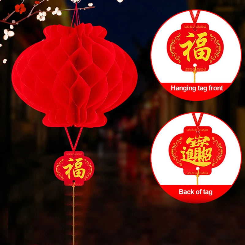 lanternes chinoises traditionnelles rouges motifs papier anneaux métalliques rubans suspension événements festifs