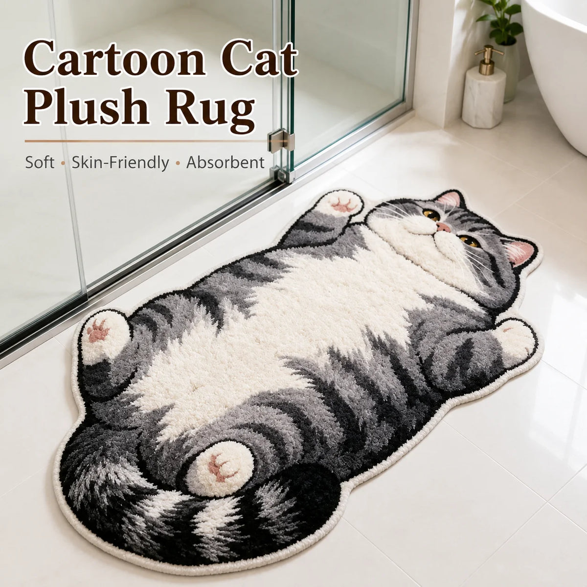 tapis doux peluche chat cartoon gris blanc noir 40x60cm 50x80cm
