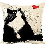 taie d'oreiller lin motif chats noir blanc moderne 45x45cm fixée