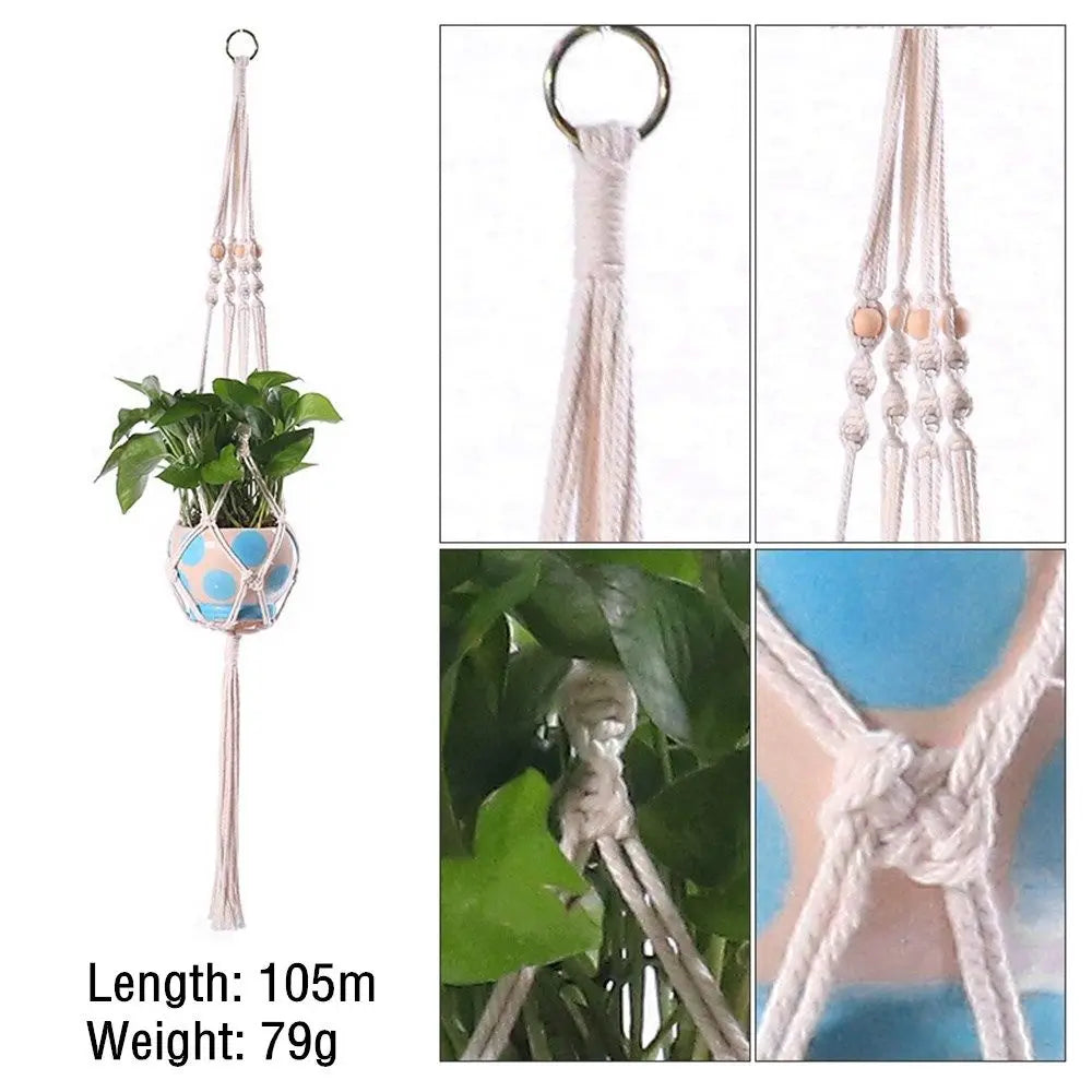 support plante suspendue macramé blanc cassé artisanal anneau métallique pot plante balcon jardinintérieur