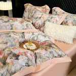 ensemble literie floral moderne 100 coton égyptien rose clair beige gris vert full king