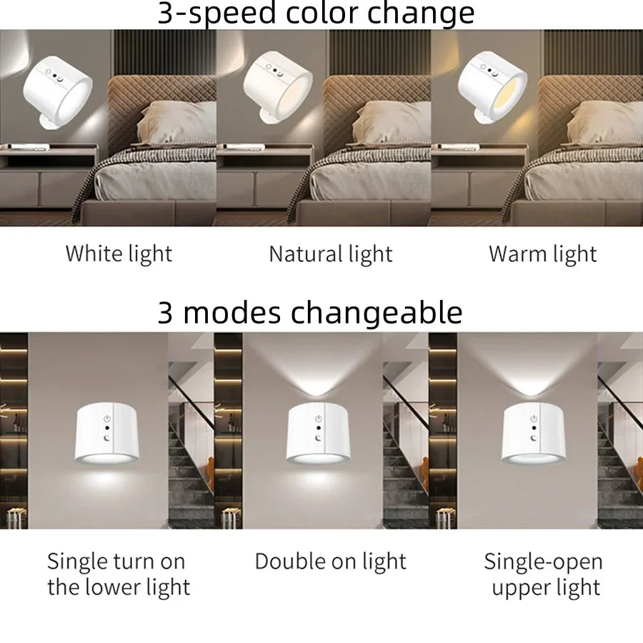 lampes murales led rechargeables tactile double tête moderne blanc noir