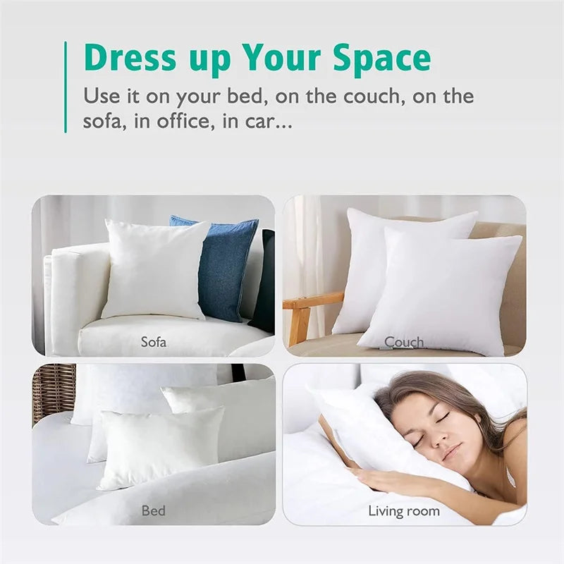 coussin blanc uni coton antistatique mémoire literie décoratif 40x40 50x50 60x60 cm