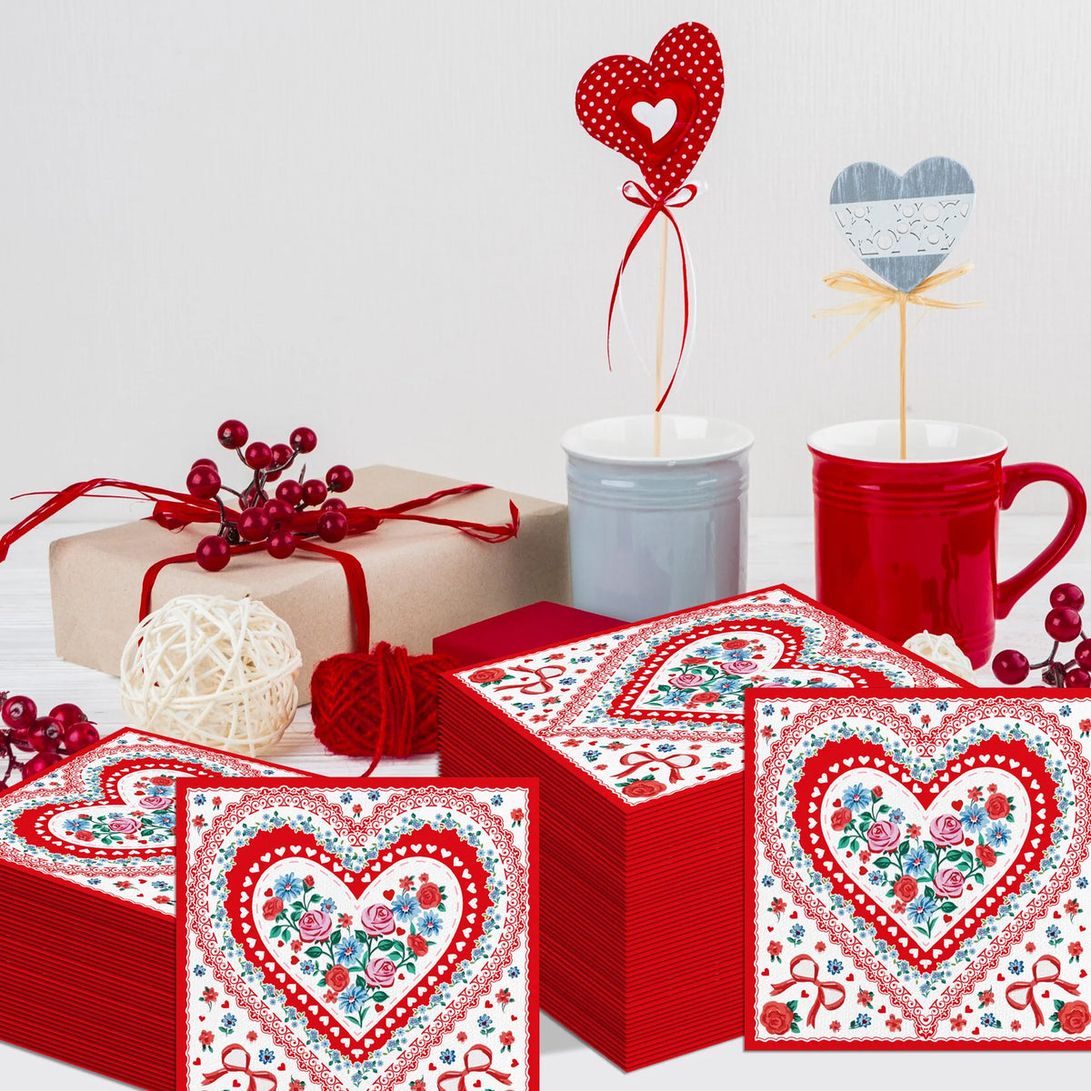 serviettes papier jetables décoratives forme coeur rouge mariage fête saint valentin romantique