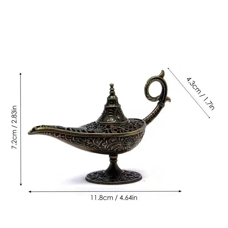 lampe huile artisanale bronze ornements floraux géométriques vintage décoration intérieure