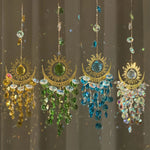 décoration murale or soleil lune artisanal bohème crochets chaines semi transparentes