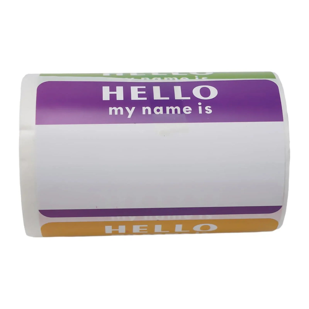 étiquettes autocollantes rectangulaires blanc orange violet texte HELLO my name is école rouleau 300