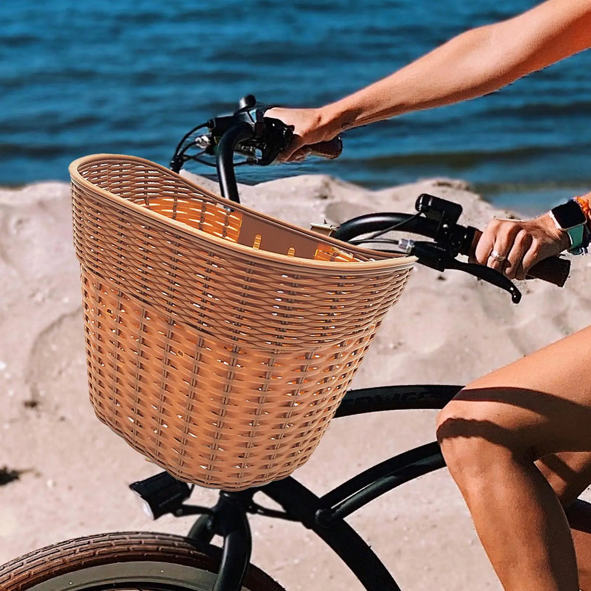 panier vélo avant rangement tissé étanche détachable facile installer traditionnel fixations couleur marron gris
