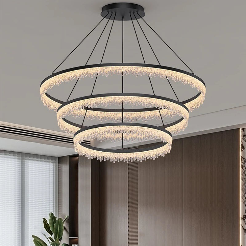 suspension lumineuse moderne transparentes noir circulaire chambre restaurant