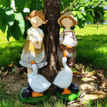 statues jardin ange oie garçon fille texturées paille tressée extérieure patio balcon rustic champêtre