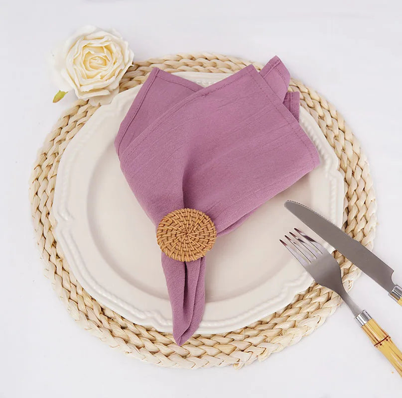 serviette table coton rose violet ruban jute décoration mariage fête rustique moderne