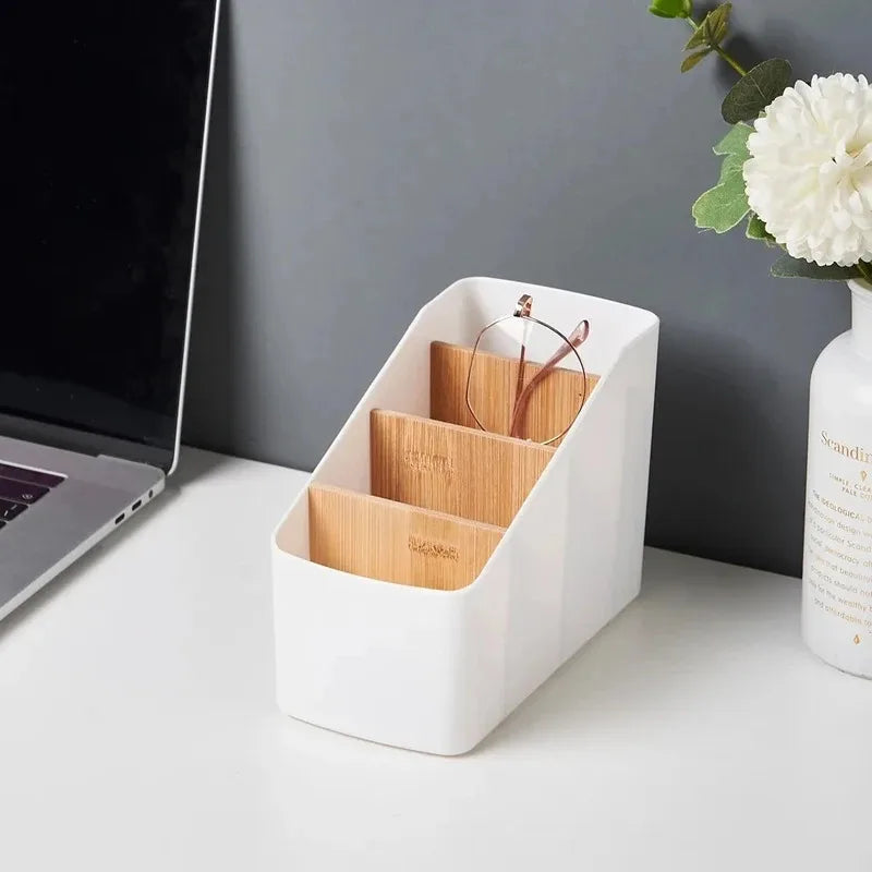 organisateur compartiments rangement moderne noir blanc minimaliste télécommandes smartphonesstylos lunettes