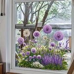 autocollants muraux fleurs violet herbe ciel adhésifs intérieur balcon fenêtre décoration