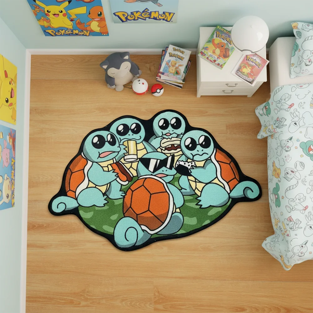 tapis pokémon tortues bleu vert orange texture veloutée rétro classic chambre enfant doux