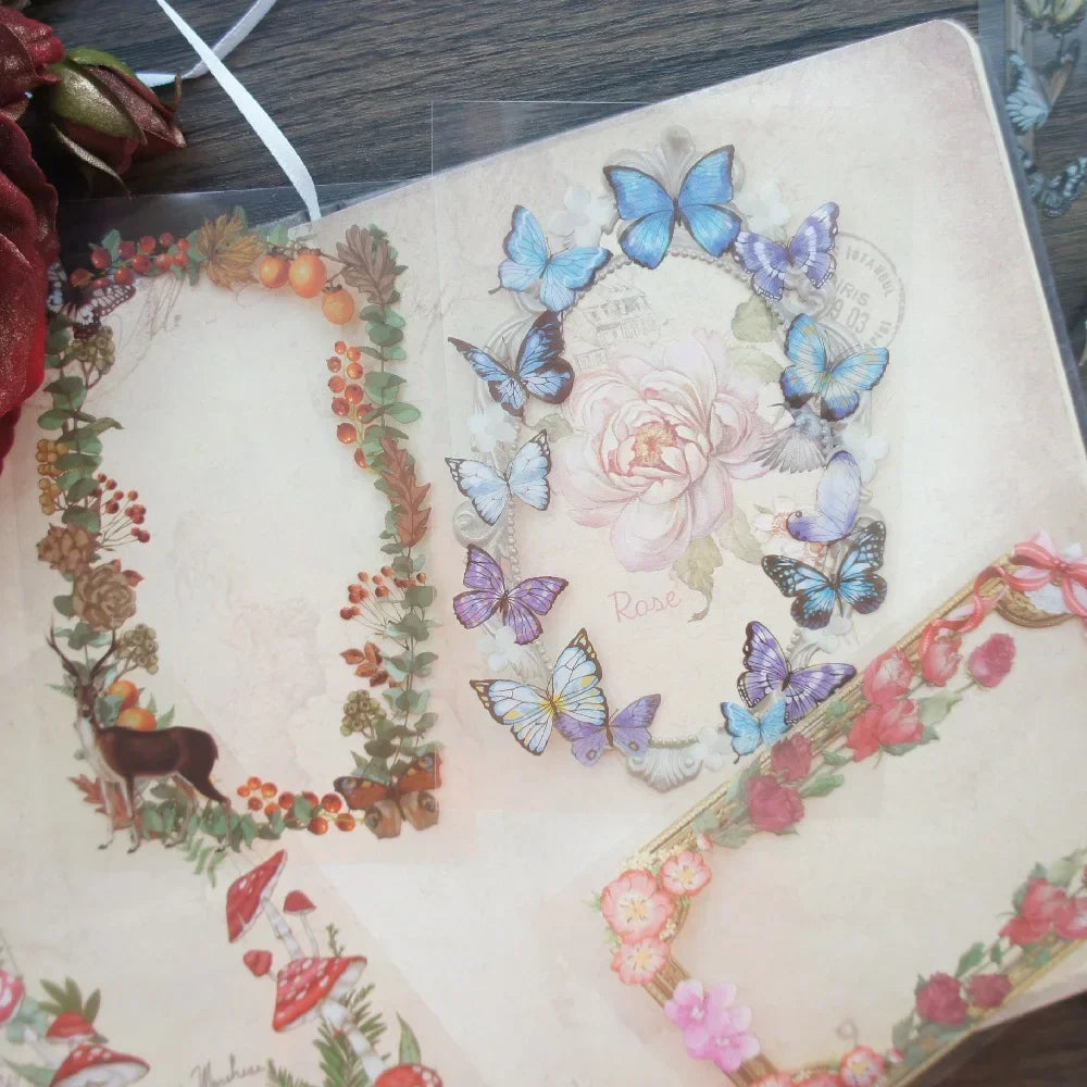 autocollants créatifs cartes postales motifs fleurs animaux papillons vintage romantique décoration cadeaux anniversaire noël