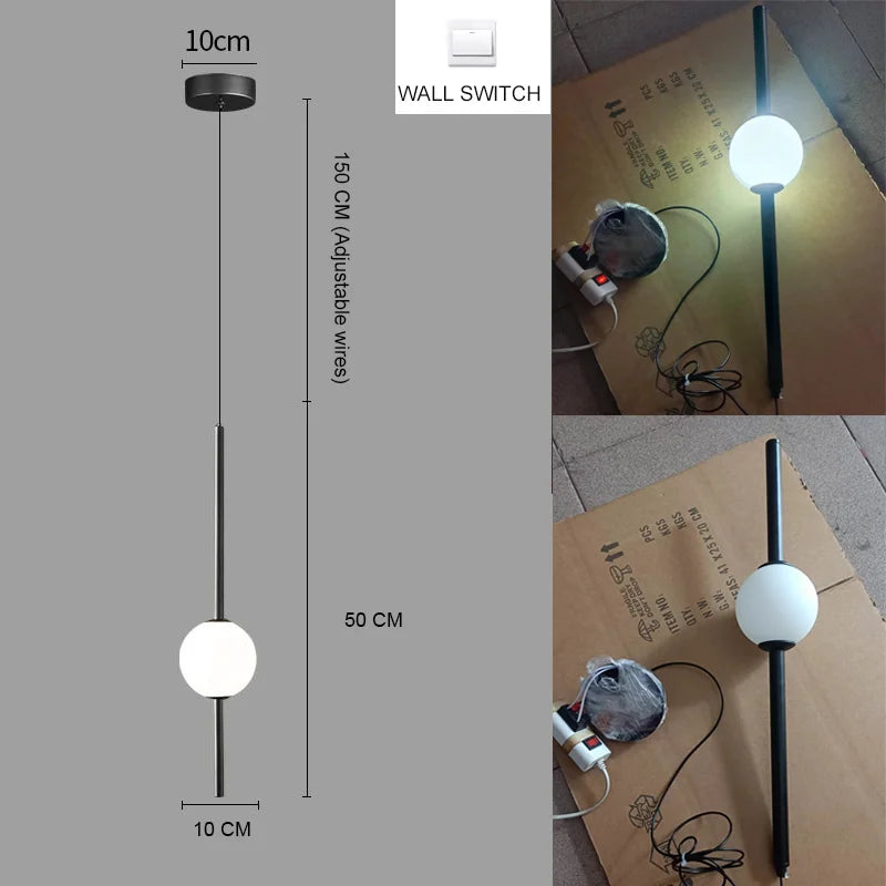 Suspension lumineuse moderne minimaliste blanc doré noir sphères translucides tiges métalliques