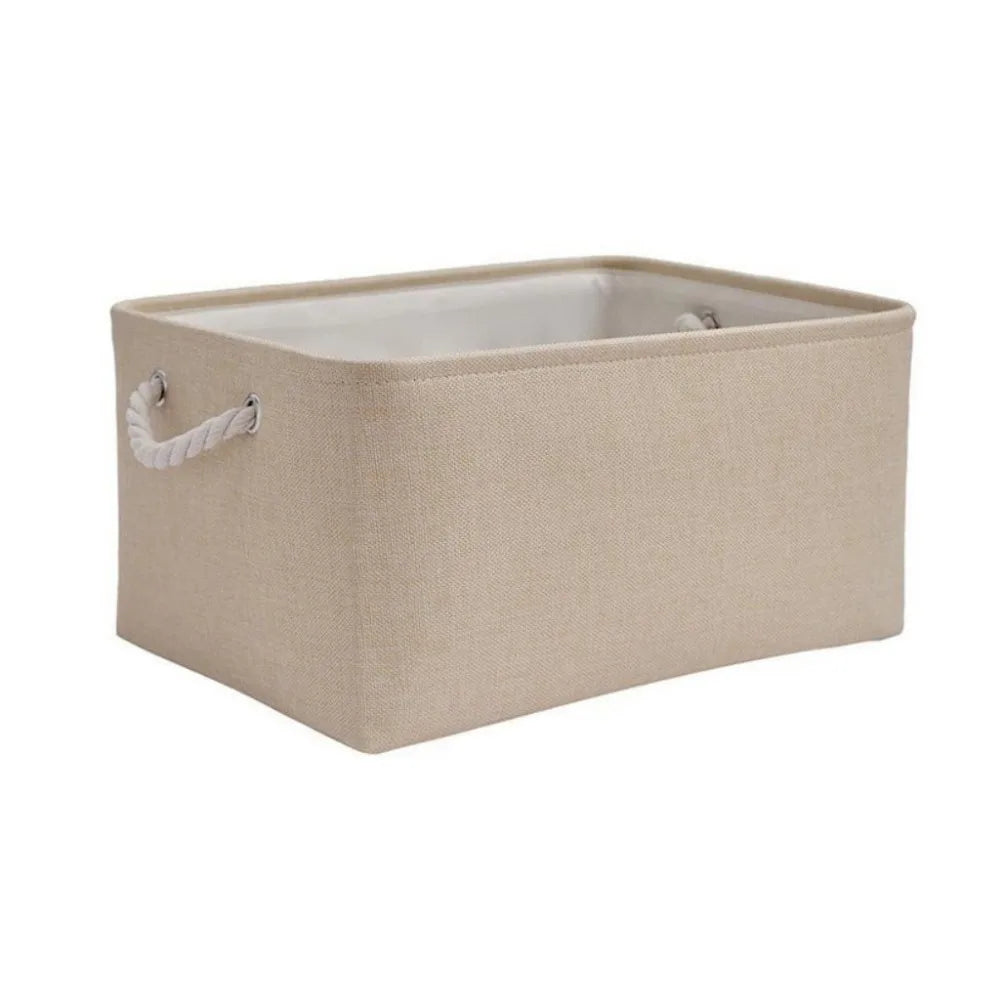 boîte rangement toile lin beige clair poignées corde réutilisable moderne respectueux environnement articles divers