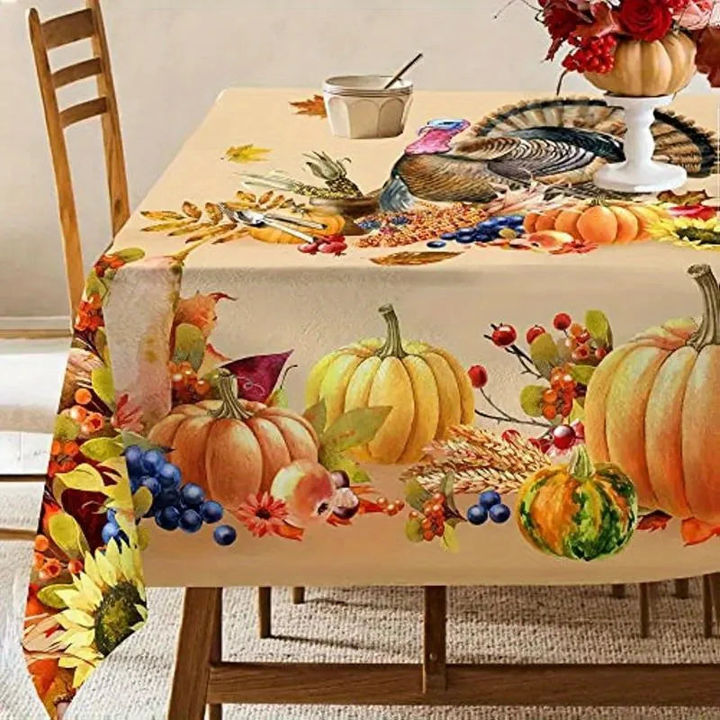 nappe rectangulaire automnale citrouille glands maïs feuilles table décoration maison serviettes fourchettes assiettes