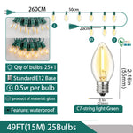 guirlande lumineuse led transparente moderne vert blanc 25ft 10bulb ip44 étanche clips