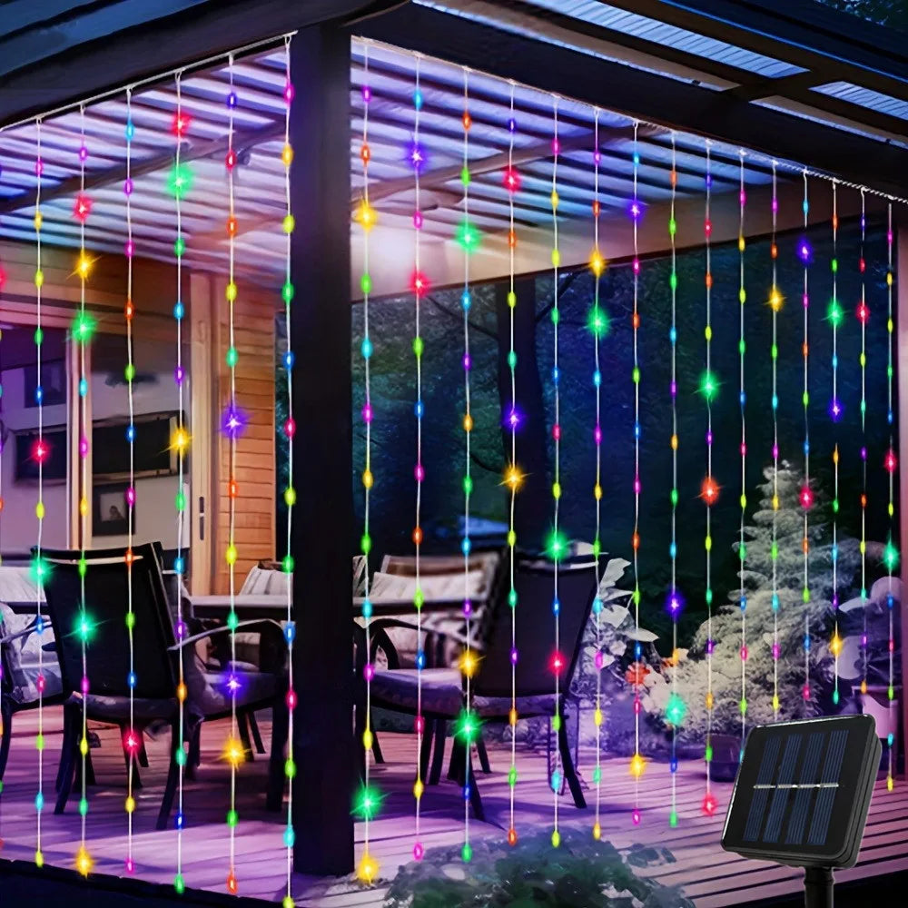 rideau lumineux solaire led imperméable modes décoratif festif ambre blanc vert rouge bleu transparentextérieurintérieur